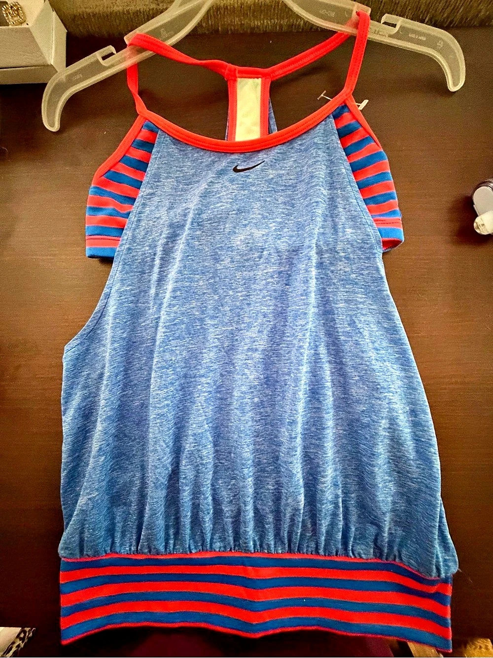 Nike Womens Striped Athletic Tank with Bra, Small